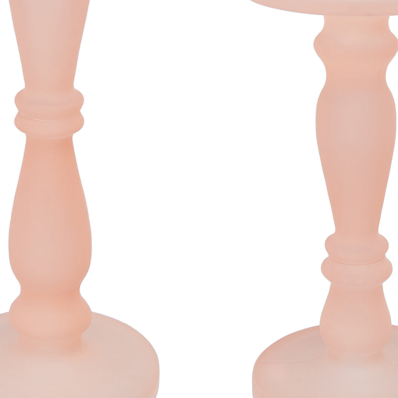 Qui 14 11 Inch Candle Holders Rose Pink Turned Pedestal Glass Set Of 2-zoom-
