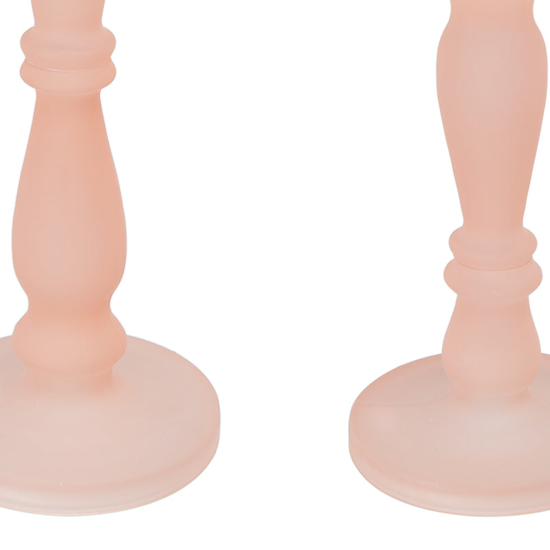 Qui 14 11 Inch Candle Holders Rose Pink Turned Pedestal Glass Set Of 2-zoom-