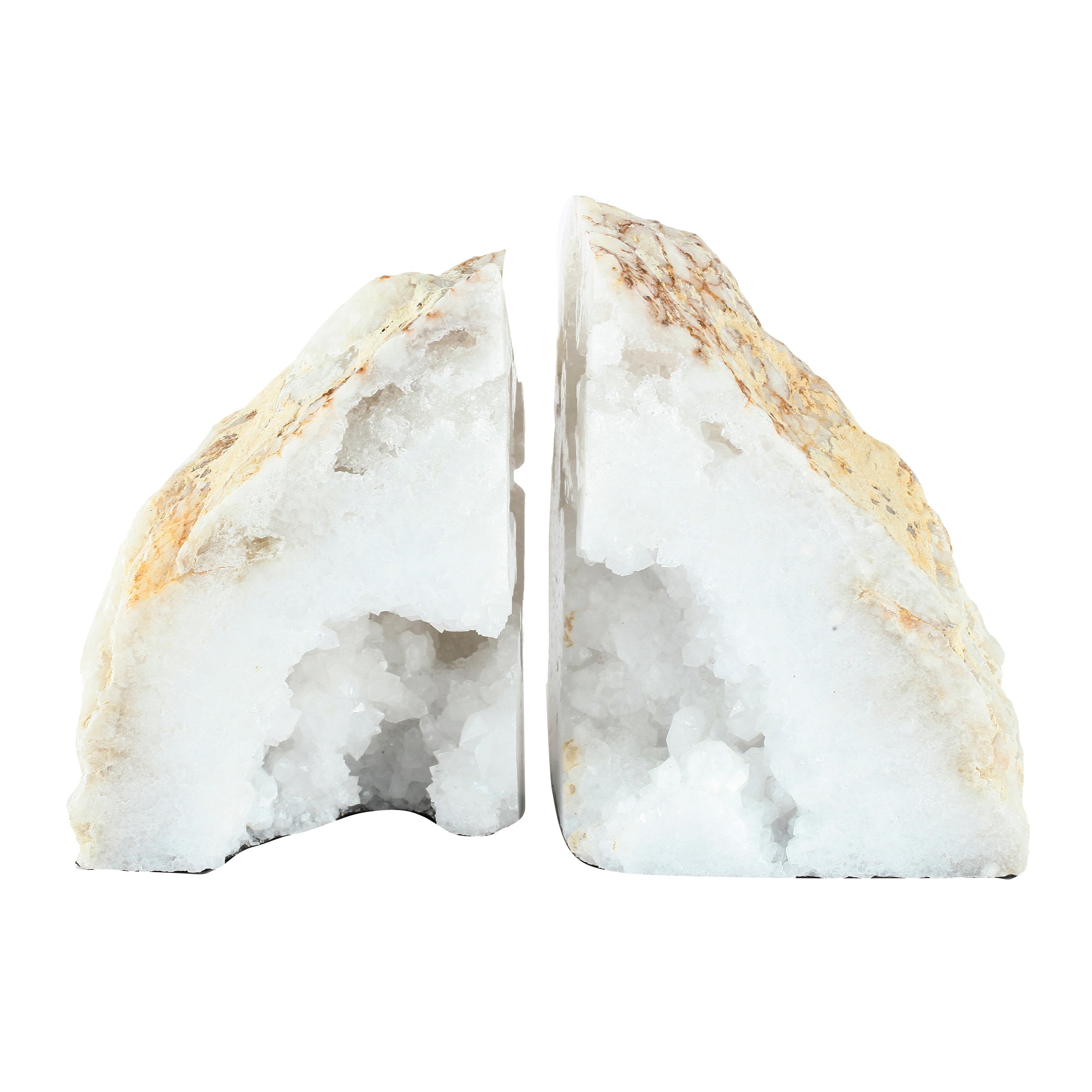 5 Inch Natural White Stone Bookends, Artisanal Textured Geode Rock-zoom-1