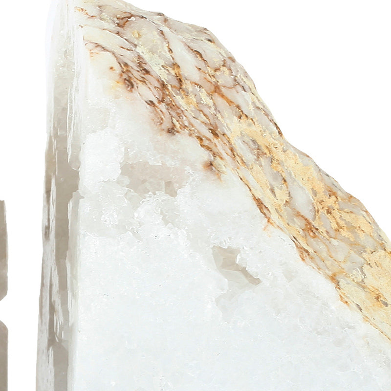 5 Inch Natural White Stone Bookends, Artisanal Textured Geode Rock-zoom-