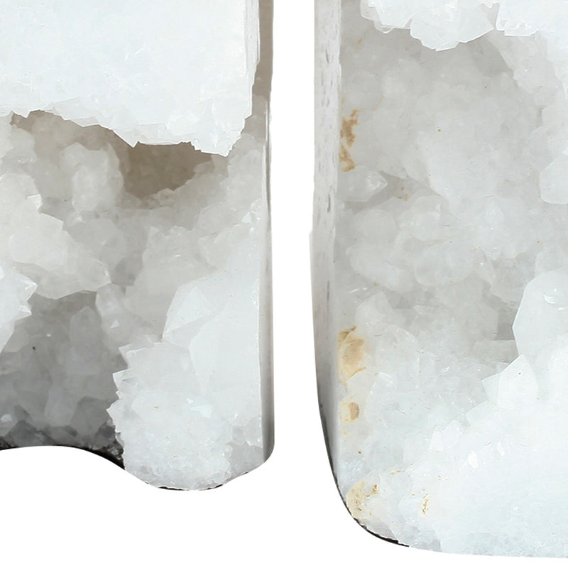 5 Inch Natural White Stone Bookends, Artisanal Textured Geode Rock-zoom-