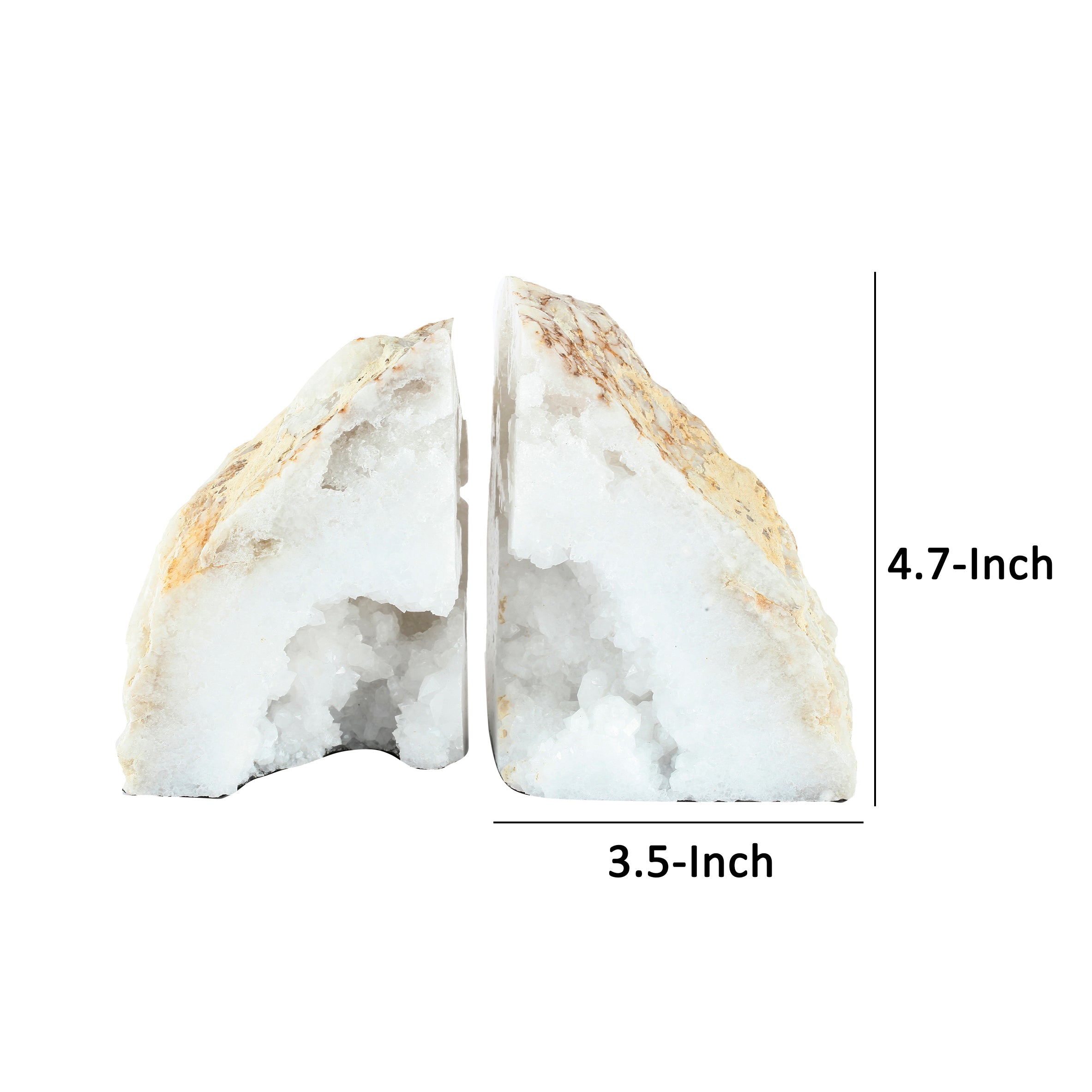 5 Inch Natural White Stone Bookends, Artisanal Textured Geode Rock-zoom-5