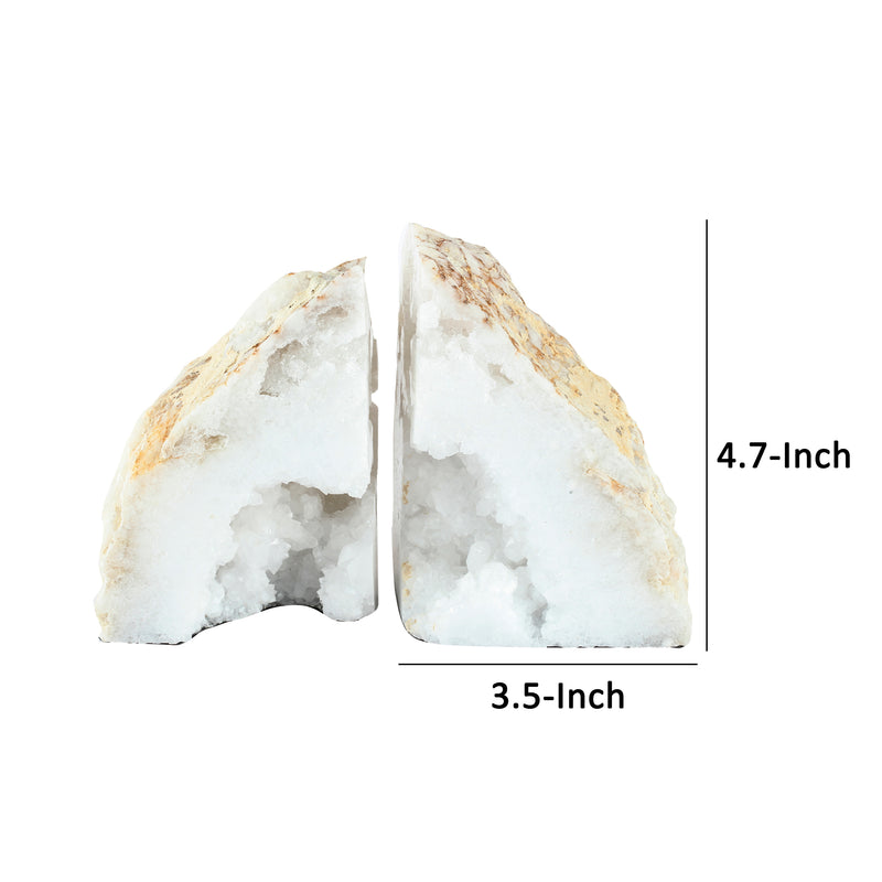 5 Inch Natural White Stone Bookends, Artisanal Textured Geode Rock-zoom-