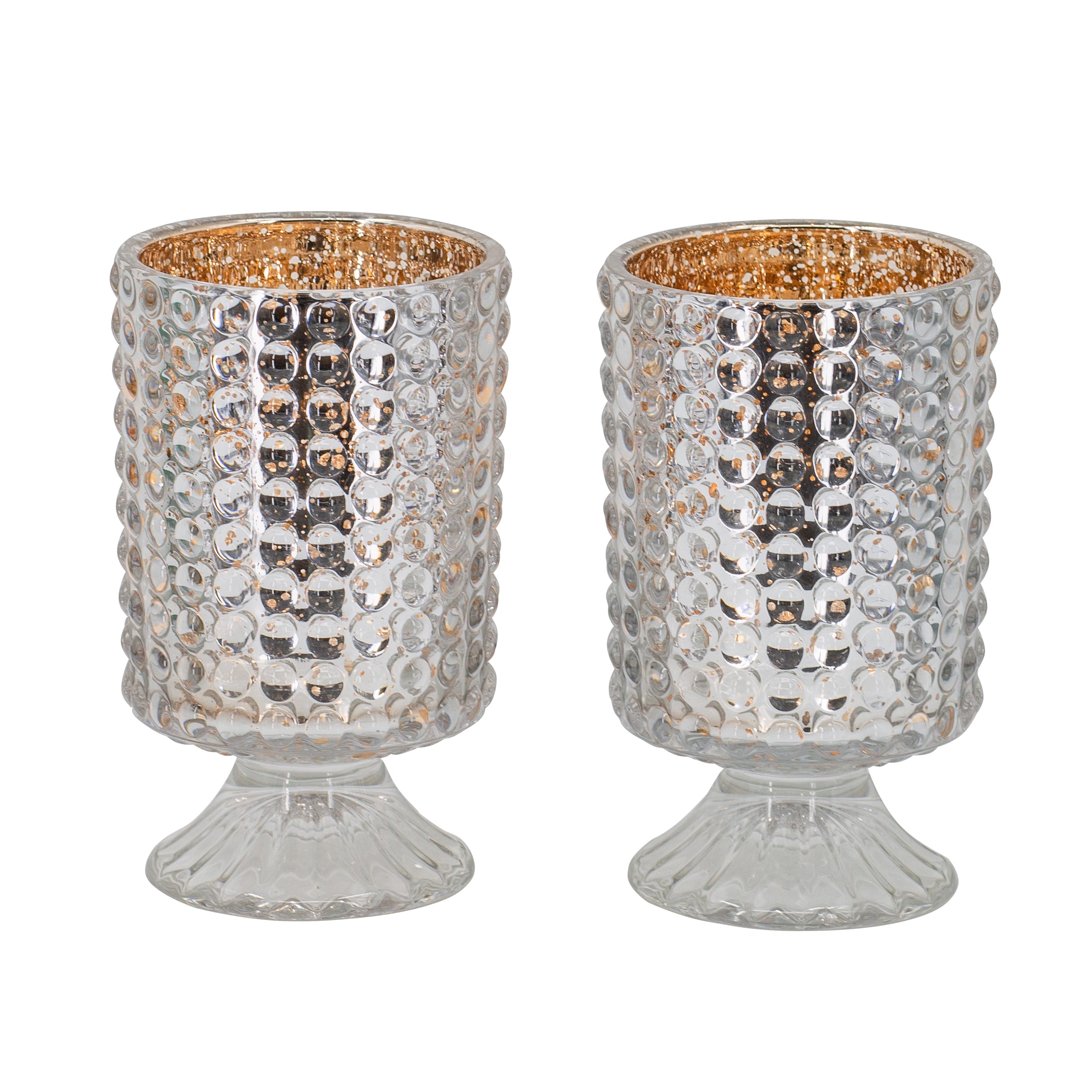 6 Inch Glass Candle Holder Cylindrical Hobnail Texture Set Of 2 Silver-zoom-1