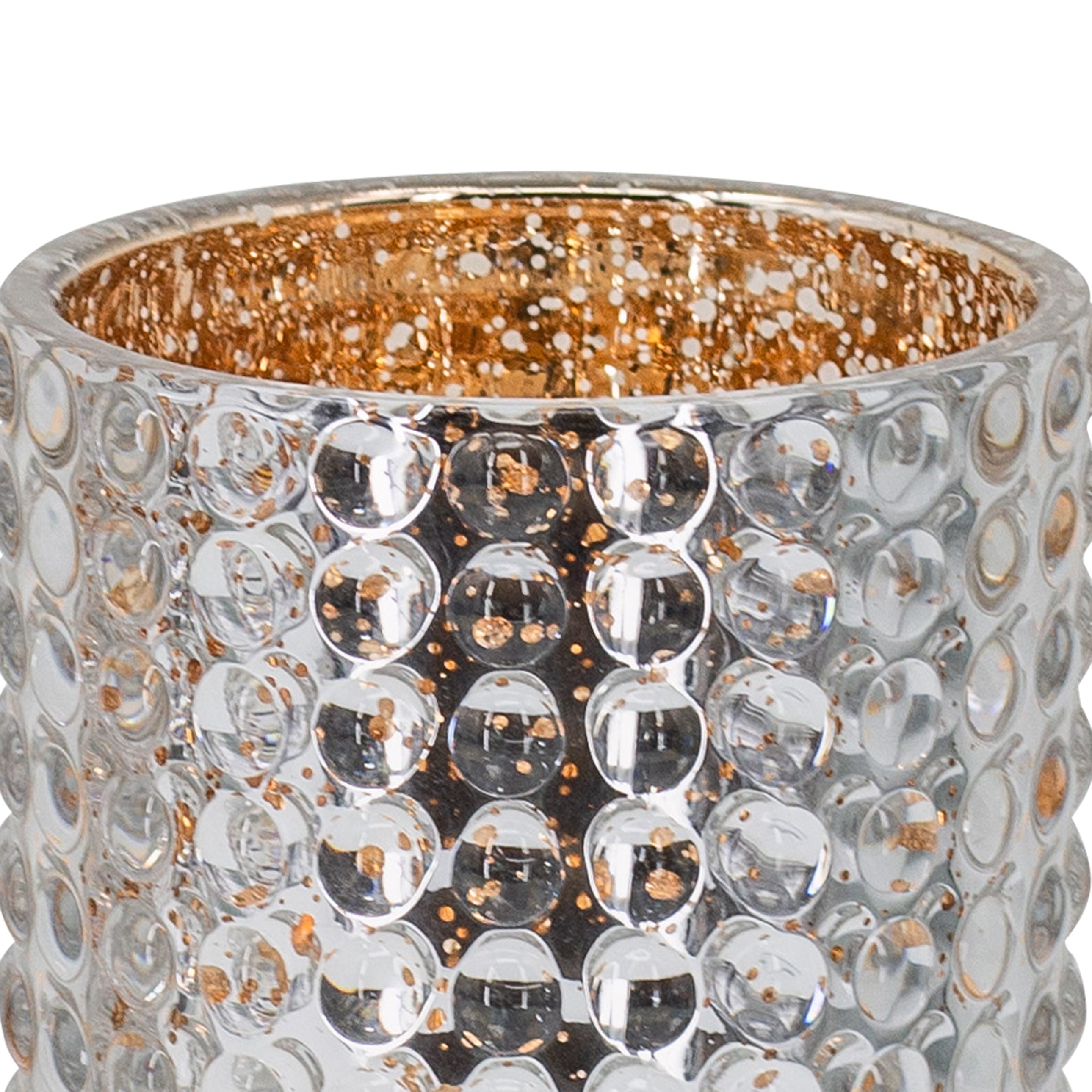 6 Inch Glass Candle Holder Cylindrical Hobnail Texture Set Of 2 Silver-zoom-3