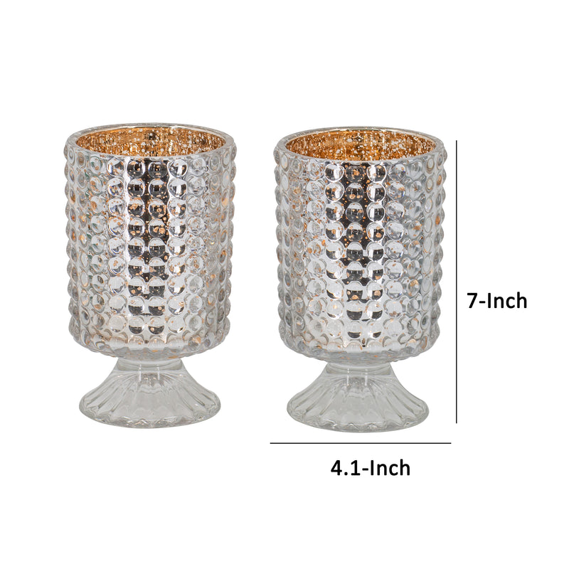 6 Inch Glass Candle Holder Cylindrical Hobnail Texture Set Of 2 Silver-zoom-