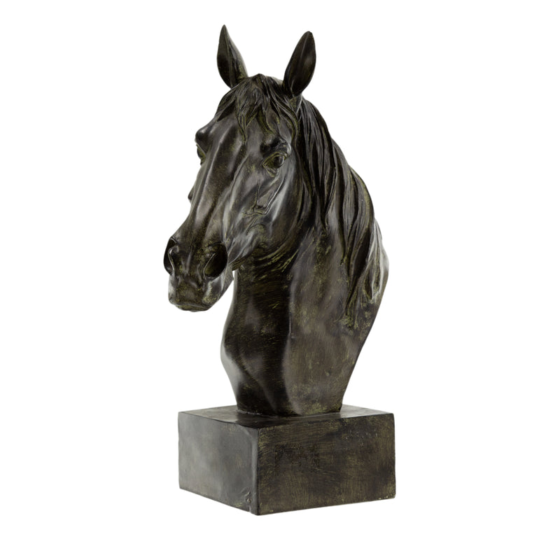 16 Inch Modern Decorative Figurine Sculpture Horse Bust Black Polyresin-zoom-
