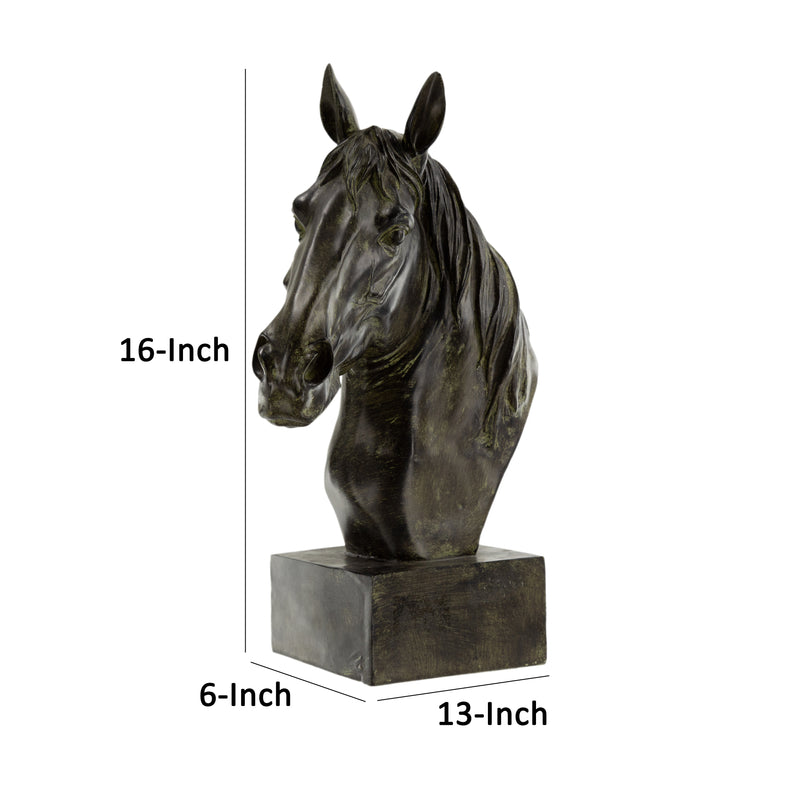 16 Inch Modern Decorative Figurine Sculpture Horse Bust Black Polyresin-zoom-