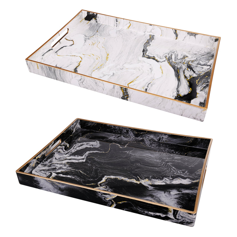 19 18 Inch Modern Decorative Trays With Rims Black And White Set Of 2-zoom-