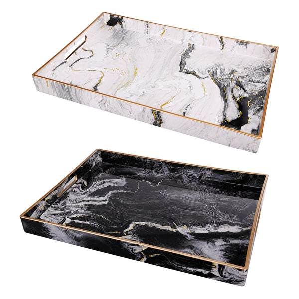 19 18 Inch Modern Decorative Trays With Rims Black And White Set Of 2
