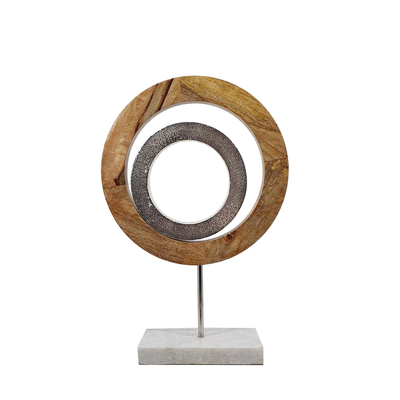 18 Inch Accent Decor Concentric Rings Brown Mango Wood On A Marble Base-zoom-