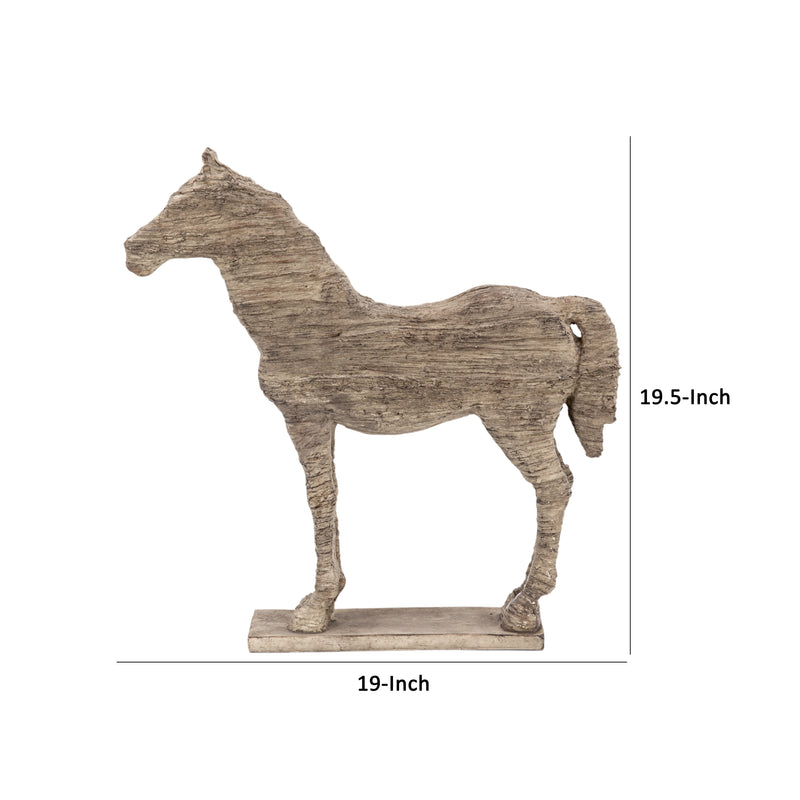 20 Inch Accent Decor Figurine Polyresin Standing Horse Natural Wood Finish-zoom-