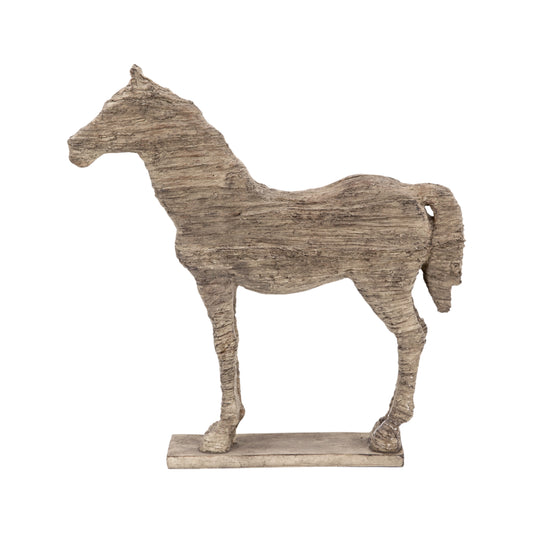20 Inch Accent Decor Figurine Polyresin Standing Horse Natural Wood Finish
