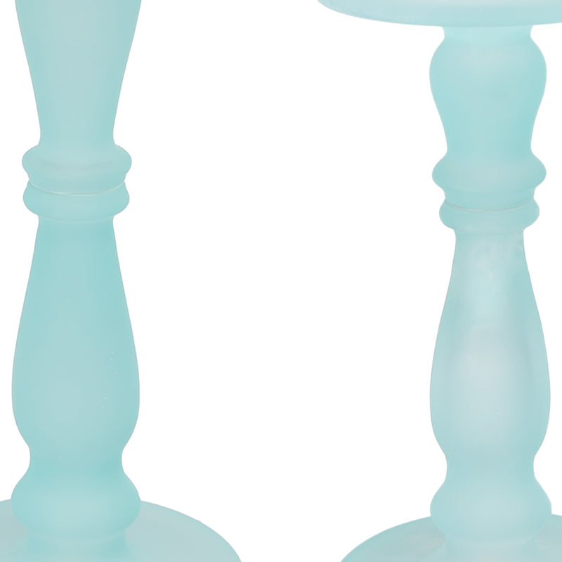 Qui 14 11 Inch Candle Holders Turned Pedestal Blue Glass Set Of 2-zoom-