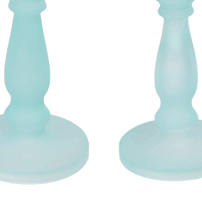 Qui 14 11 Inch Candle Holders Turned Pedestal Blue Glass Set Of 2-zoom-