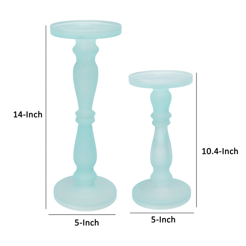 Qui 14 11 Inch Candle Holders Turned Pedestal Blue Glass Set Of 2-zoom-