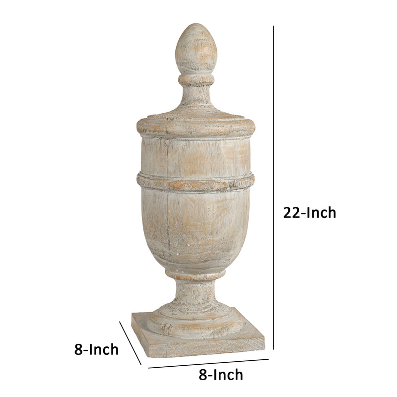 22 Inch Classical Accent Decor Statuette Turned Finial Design Off White-zoom-