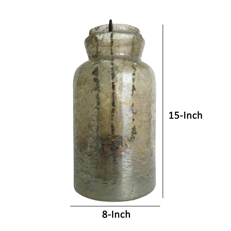 15 Inch Classic Candle Holder Rustic Glass Jar Farmhouse Design Brown-zoom-