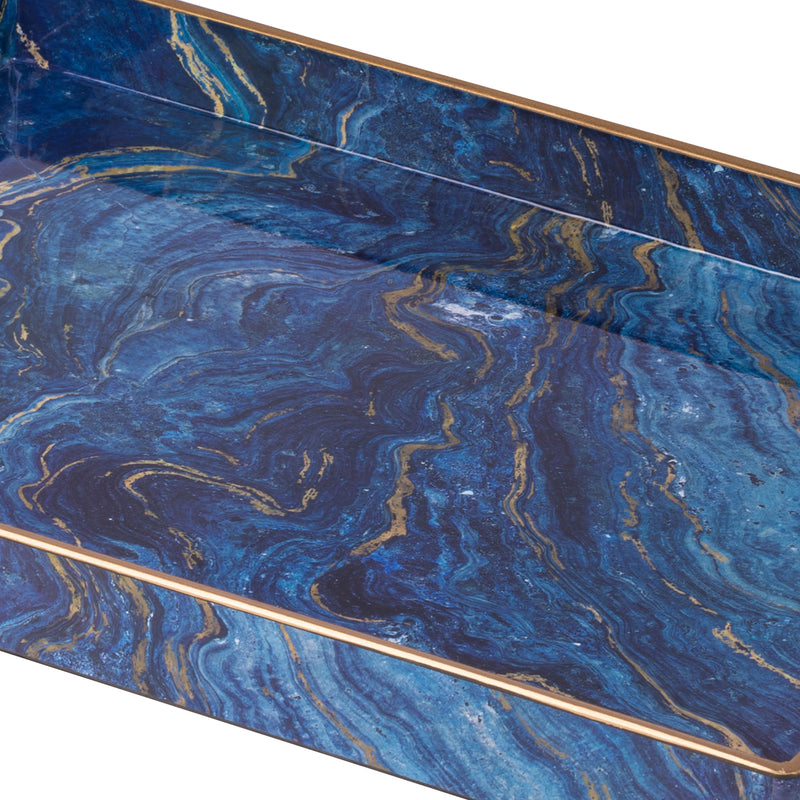 19 18 Inch Modern Decorative Trays Blue Pattern With Gold Rim Set Of 2-zoom-