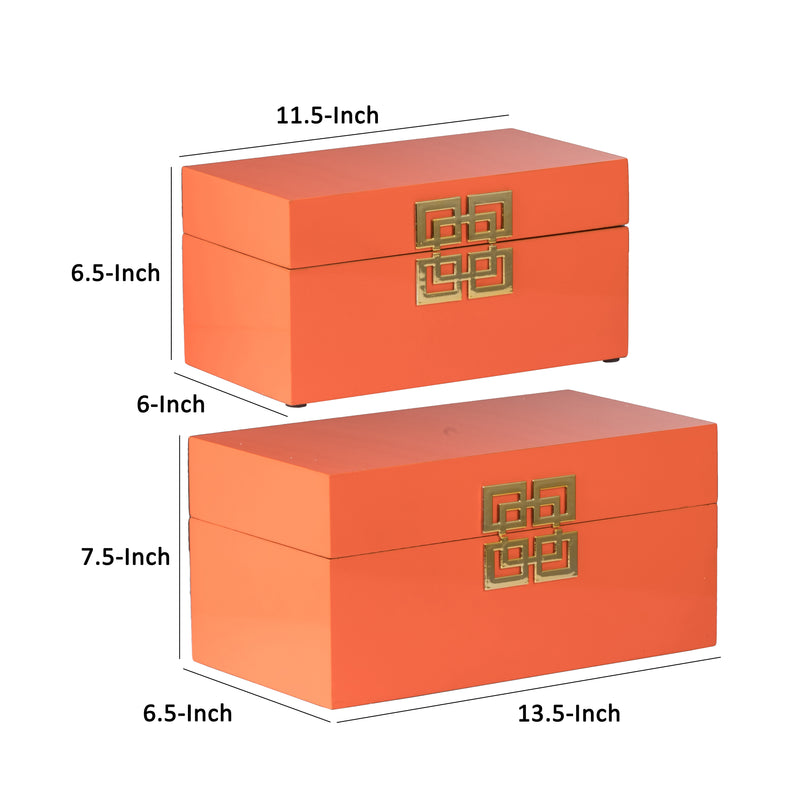 Neo 14 11 Inch Decorative Boxes Geometric Metal Accents Orange Set Of 2-zoom-