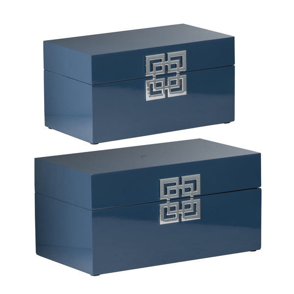 Neo 14 11 Inch Decorative Boxes Geometric Metal Accents Blue Set Of 2