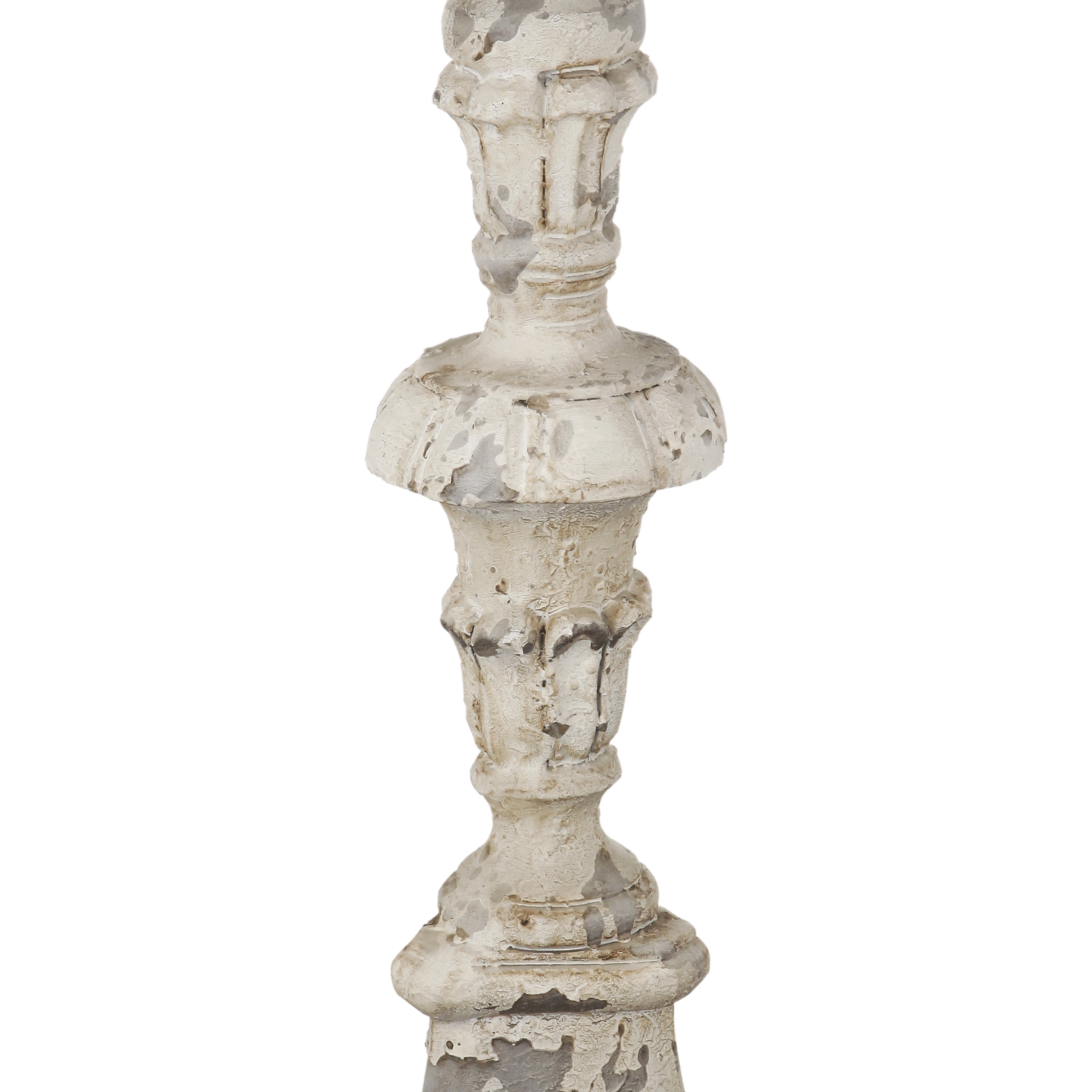 25 Inch Metal Candle Holder Elegant Turned Pedestal In Distressed White-zoom-2