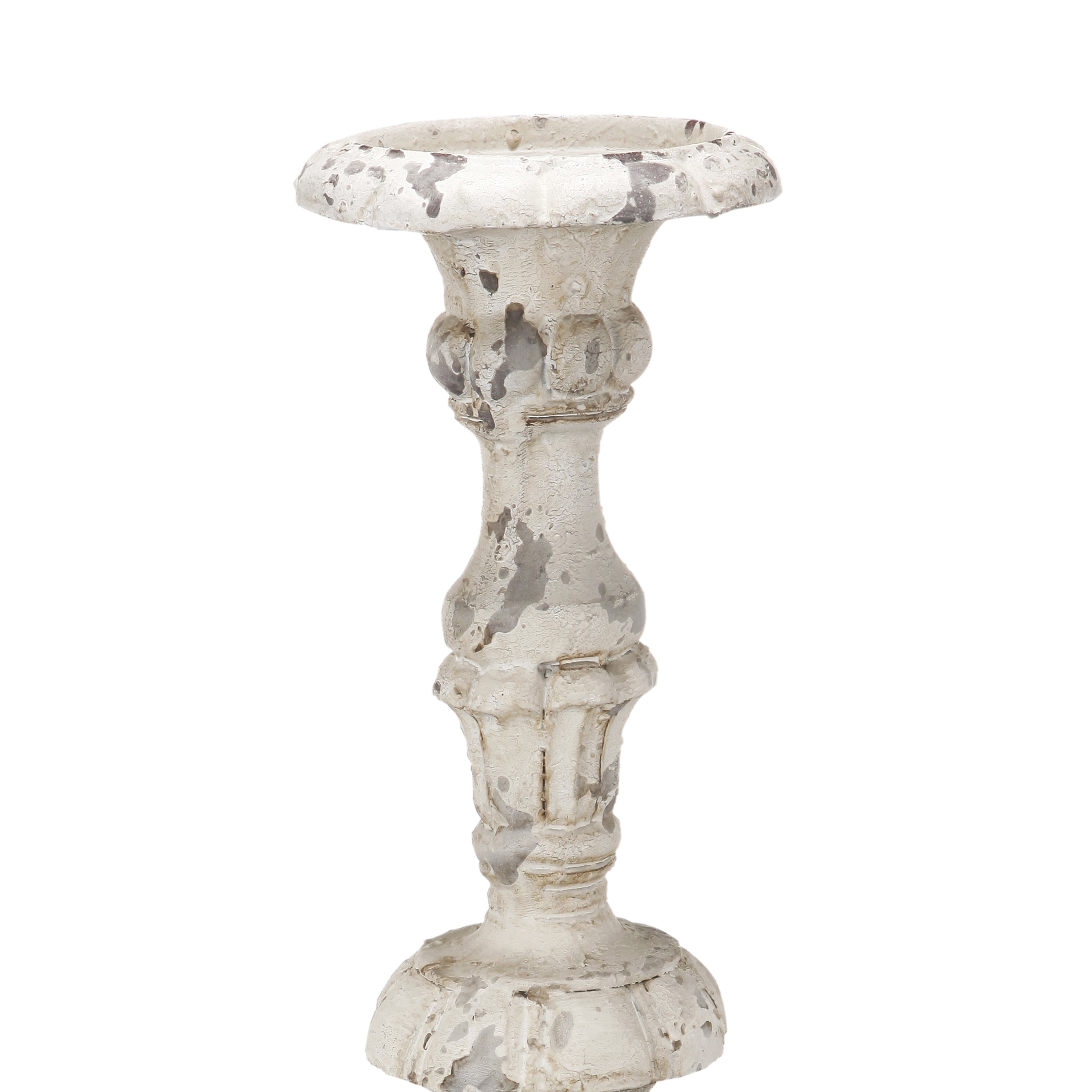 25 Inch Metal Candle Holder Elegant Turned Pedestal In Distressed White-zoom-3