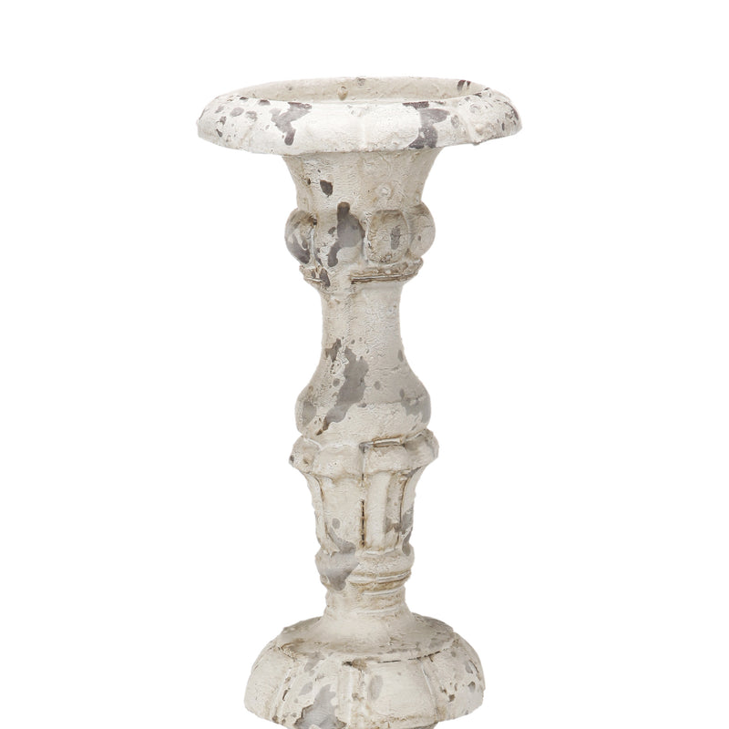 25 Inch Metal Candle Holder Elegant Turned Pedestal In Distressed White-zoom-