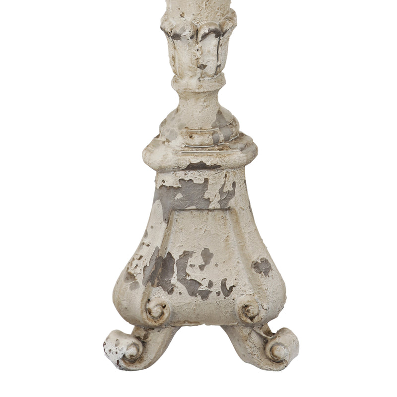 25 Inch Metal Candle Holder Elegant Turned Pedestal In Distressed White-zoom-