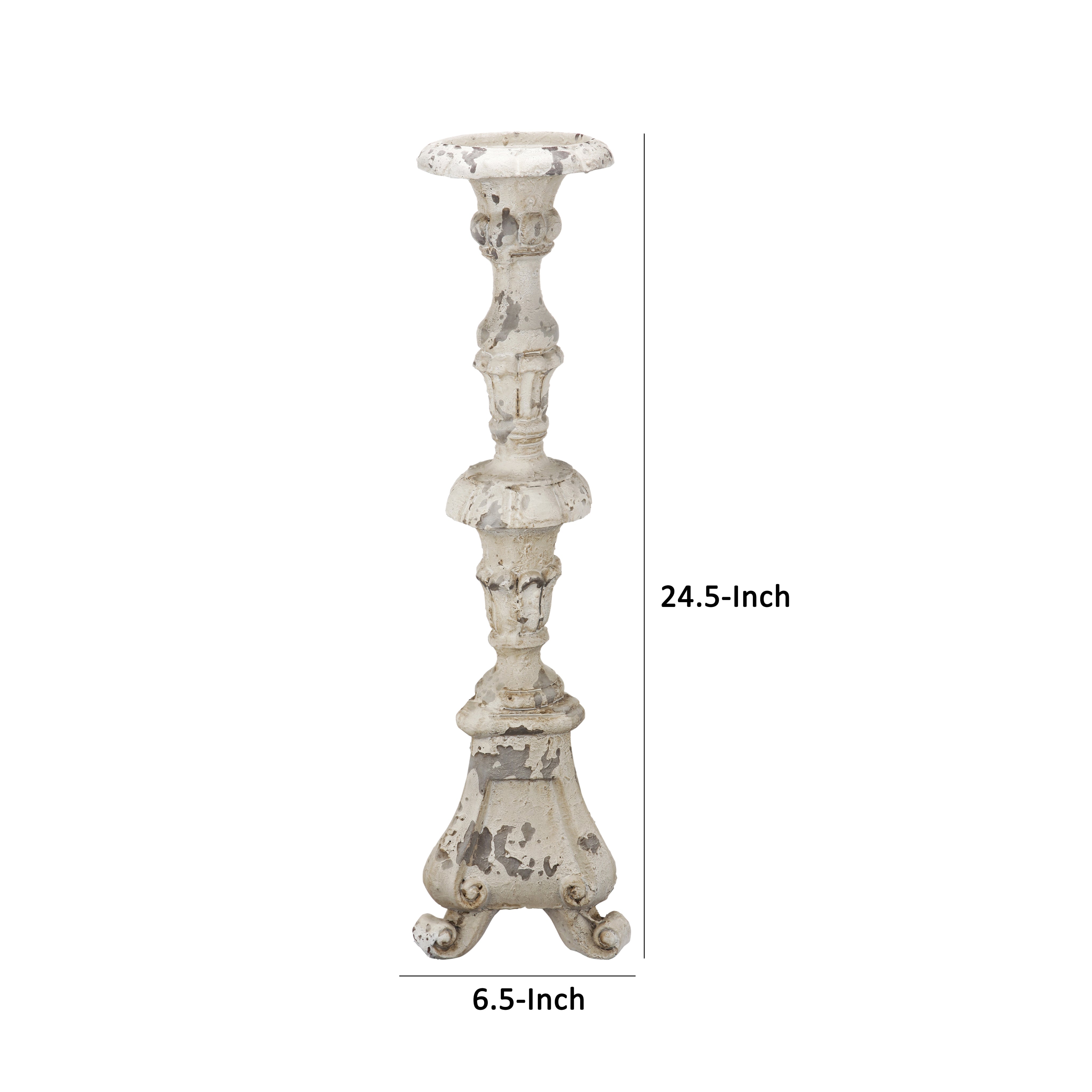 25 Inch Metal Candle Holder Elegant Turned Pedestal In Distressed White-zoom-5