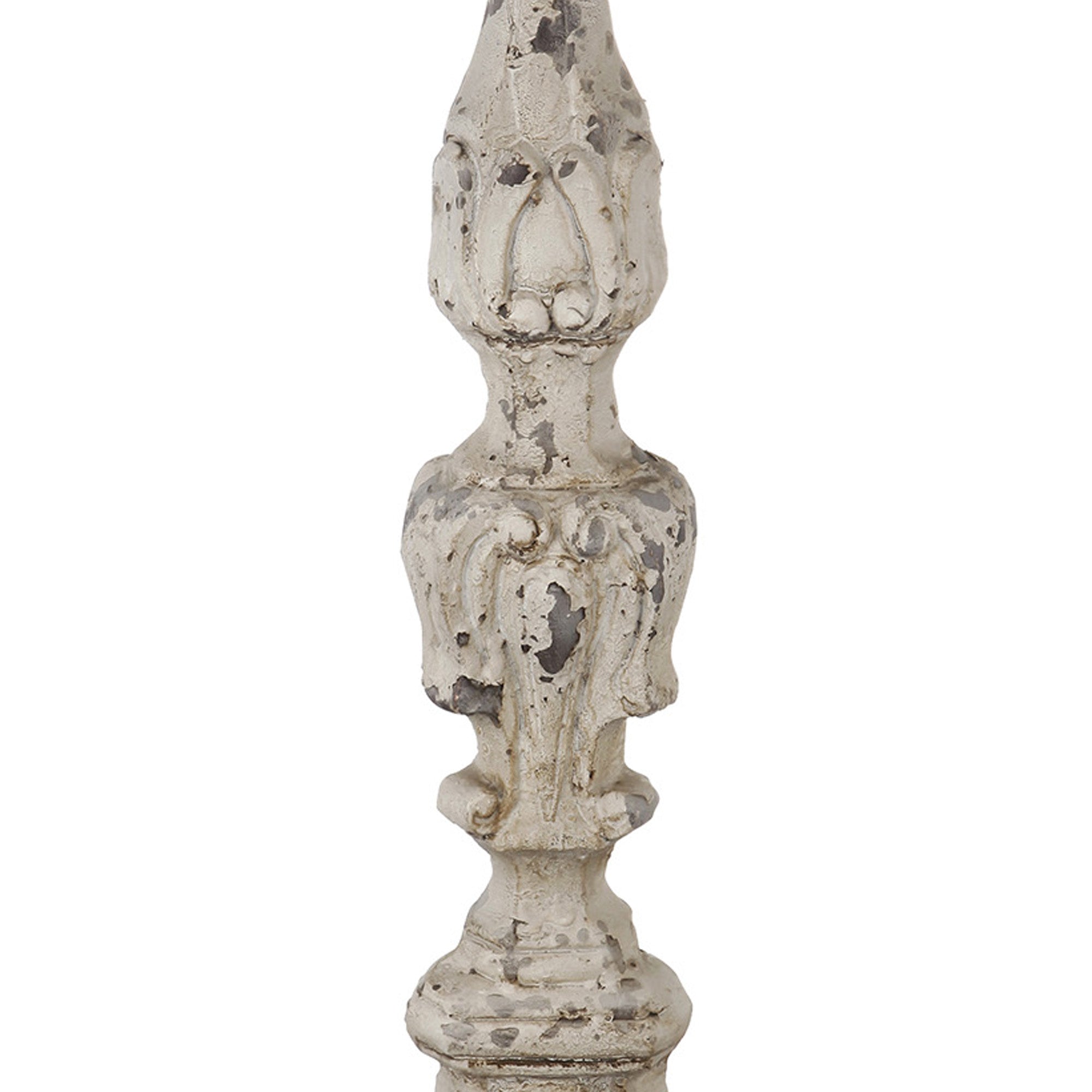 28 Inch Metal Candle Holder Classical Turned Pedestal Distressed White