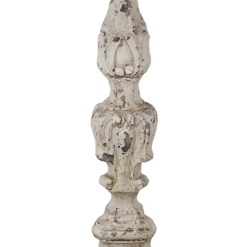 28 Inch Metal Candle Holder Classical Turned Pedestal Distressed White-zoom-