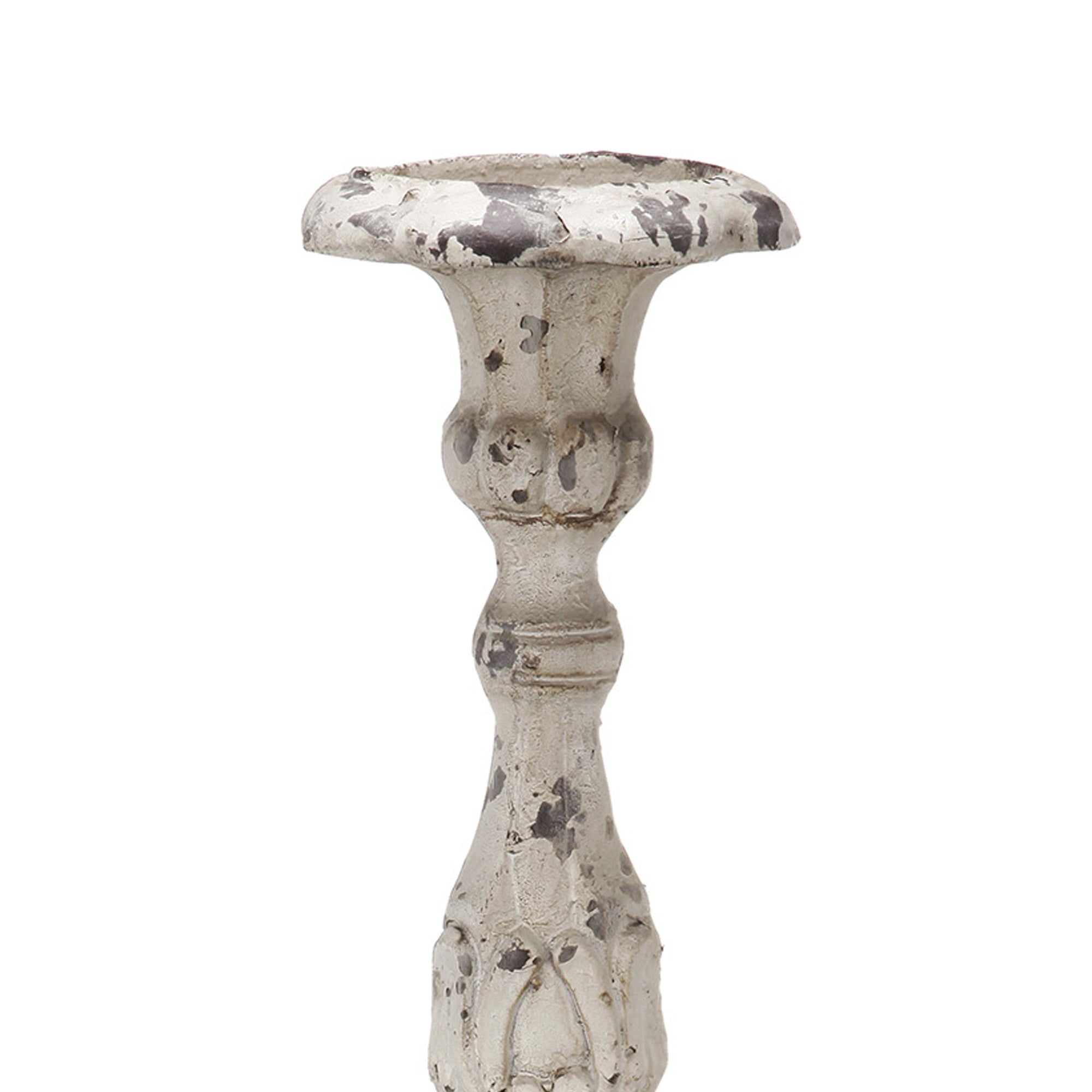 28 Inch Metal Candle Holder Classical Turned Pedestal Distressed White-zoom-3