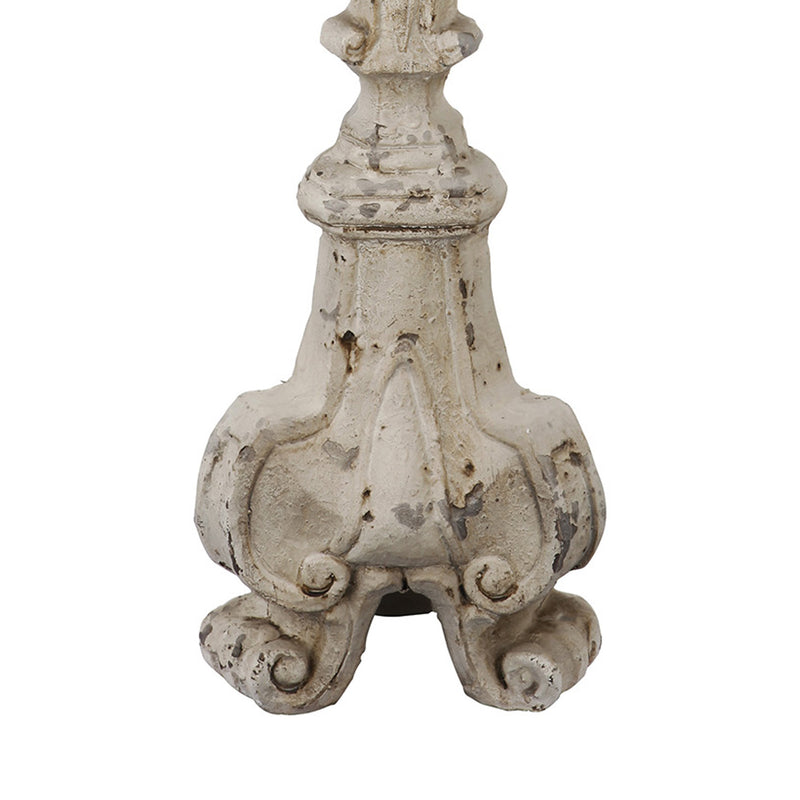 28 Inch Metal Candle Holder Classical Turned Pedestal Distressed White-zoom-