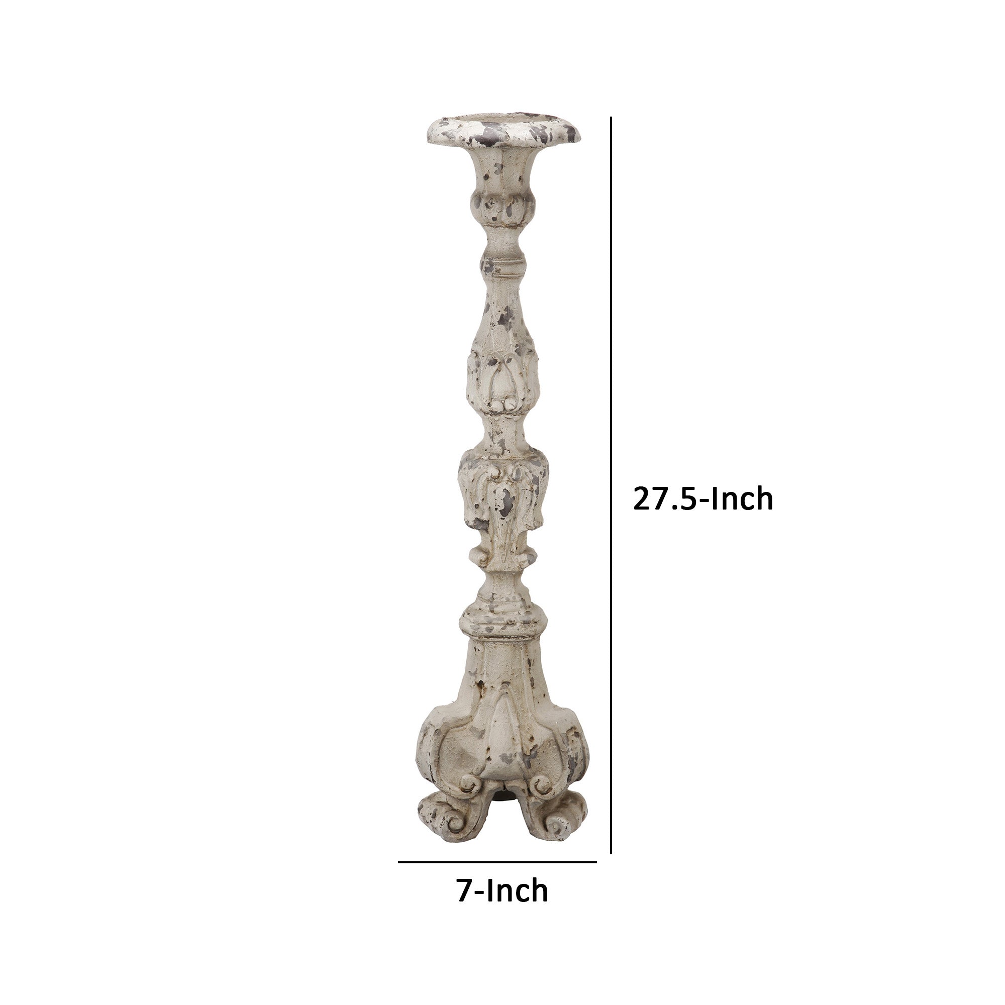 28 Inch Metal Candle Holder Classical Turned Pedestal Distressed White-zoom-5