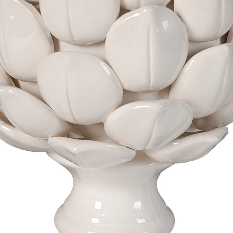 10 Inch Artichoke Accent Decor Standing Turned Pedestal White Ceramic-zoom-