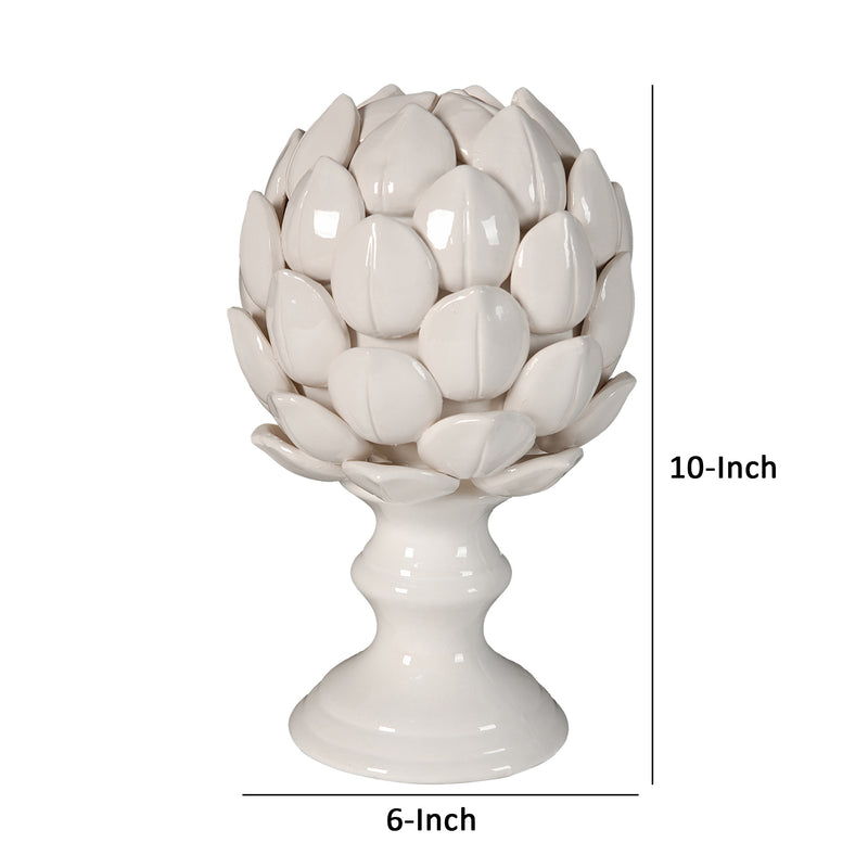 10 Inch Artichoke Accent Decor Standing Turned Pedestal White Ceramic-zoom-
