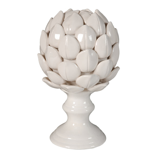10 Inch Artichoke Accent Decor Standing Turned Pedestal White Ceramic