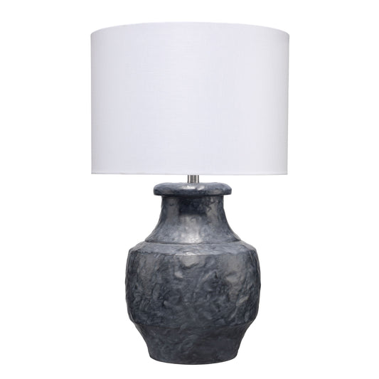 28 Inch Modern Table Lamp Handcrafted Polyresin Urn Linen Shade Gray