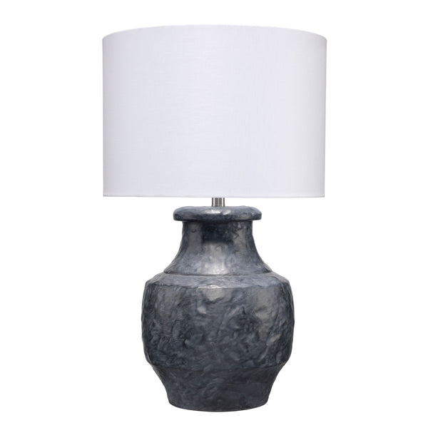 28 Inch Modern Table Lamp Handcrafted Polyresin Urn Linen Shade Gray