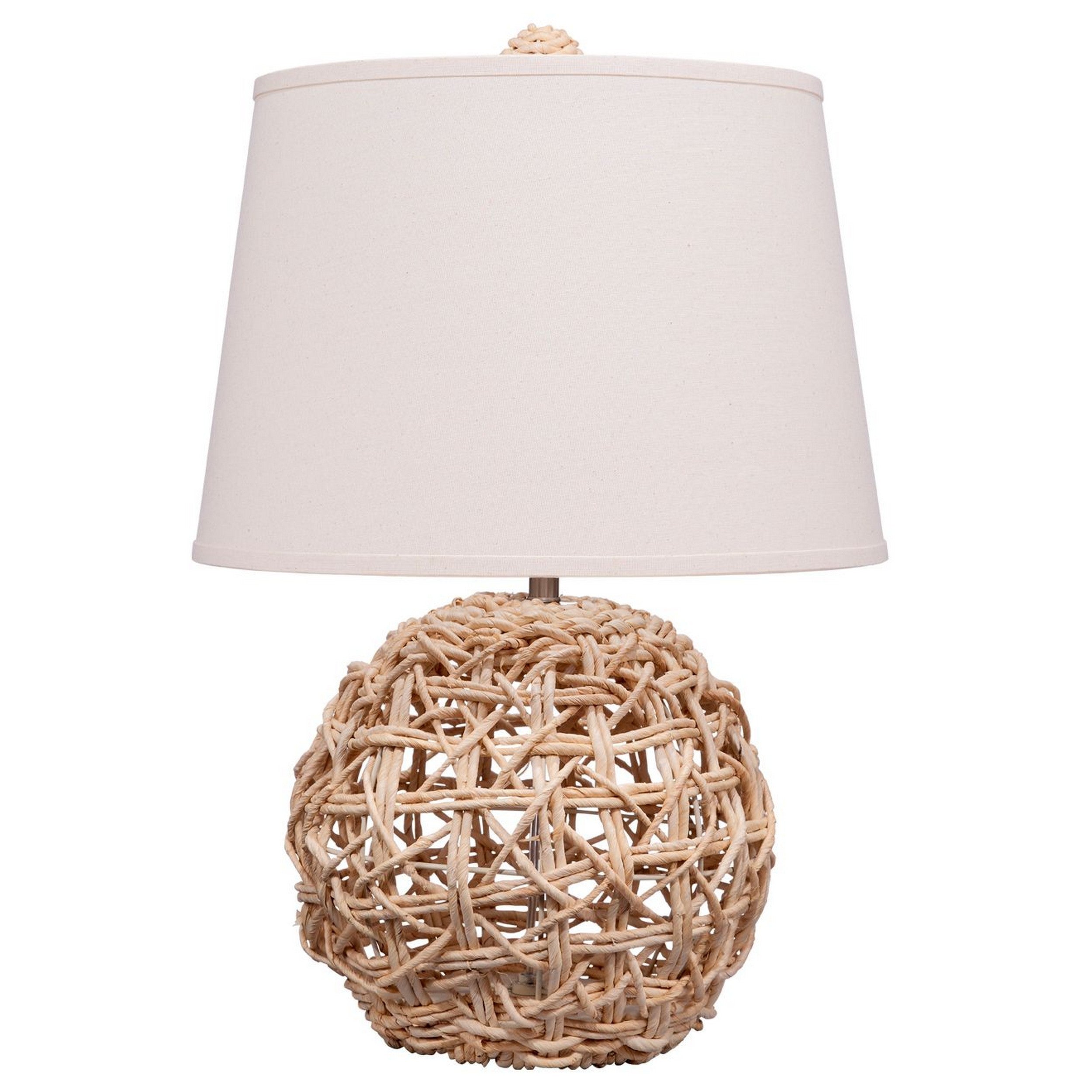 25 Inch Table Lamp Elegant Handwoven Rope Base Linen Shade Natural Brown