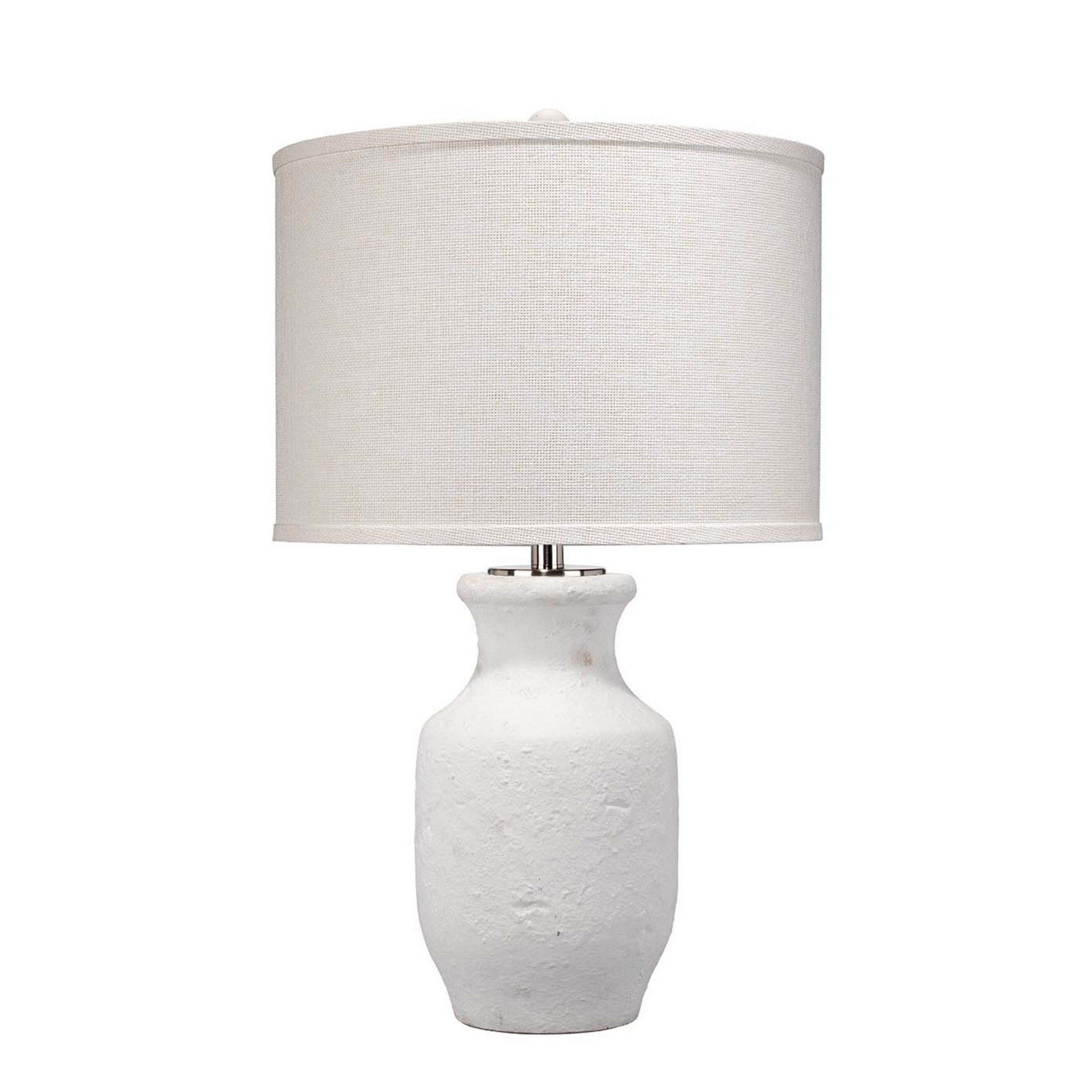 27 Inch Modern Table Lamp Handmade Ceramic Base Grasscloth Shade White
