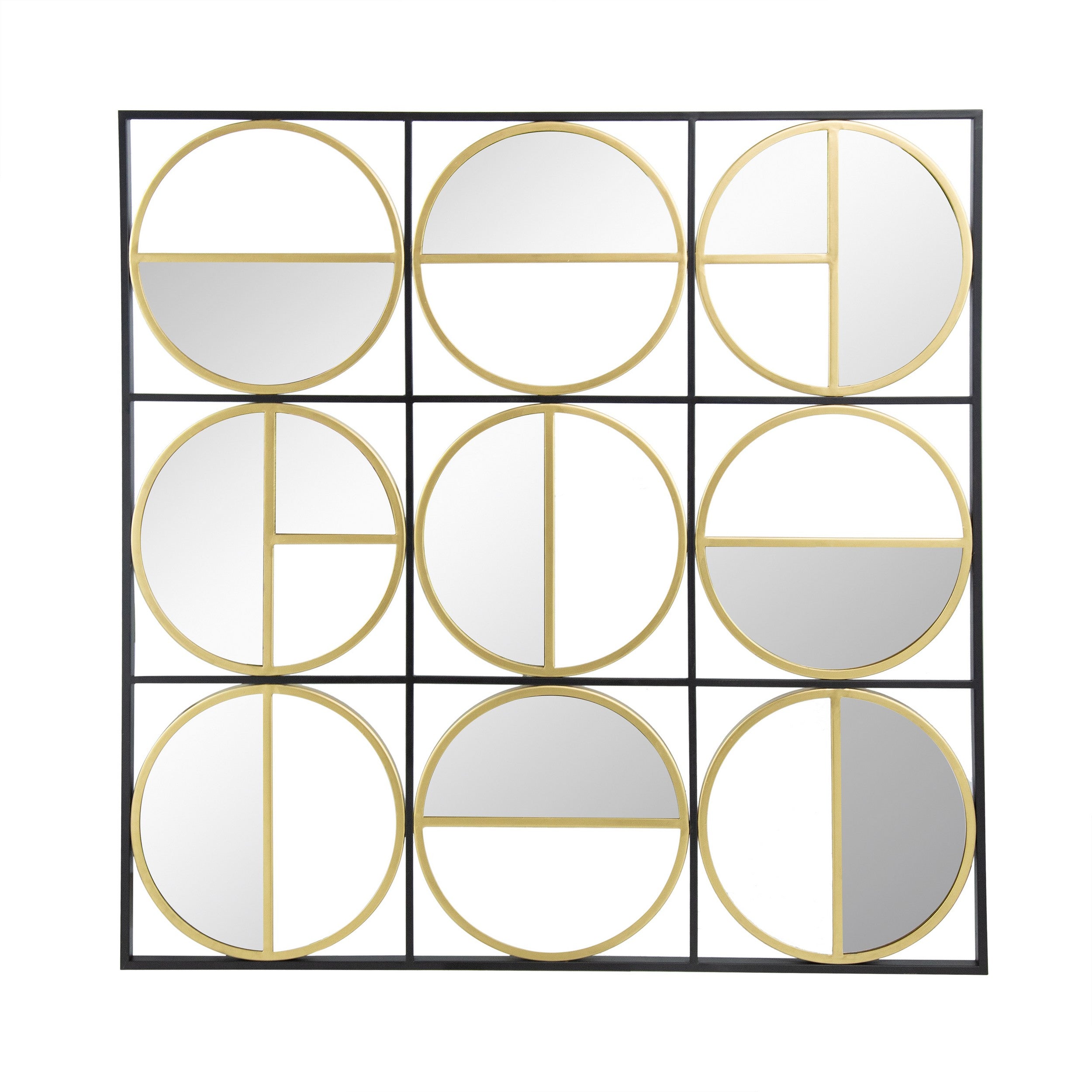 36 Inch Luxury Wall Decor 9 Round Mirrors, Gold Black Metal Frame-zoom-1