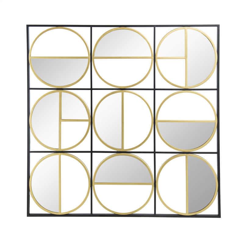 36 Inch Luxury Wall Decor 9 Round Mirrors, Gold Black Metal Frame-zoom-
