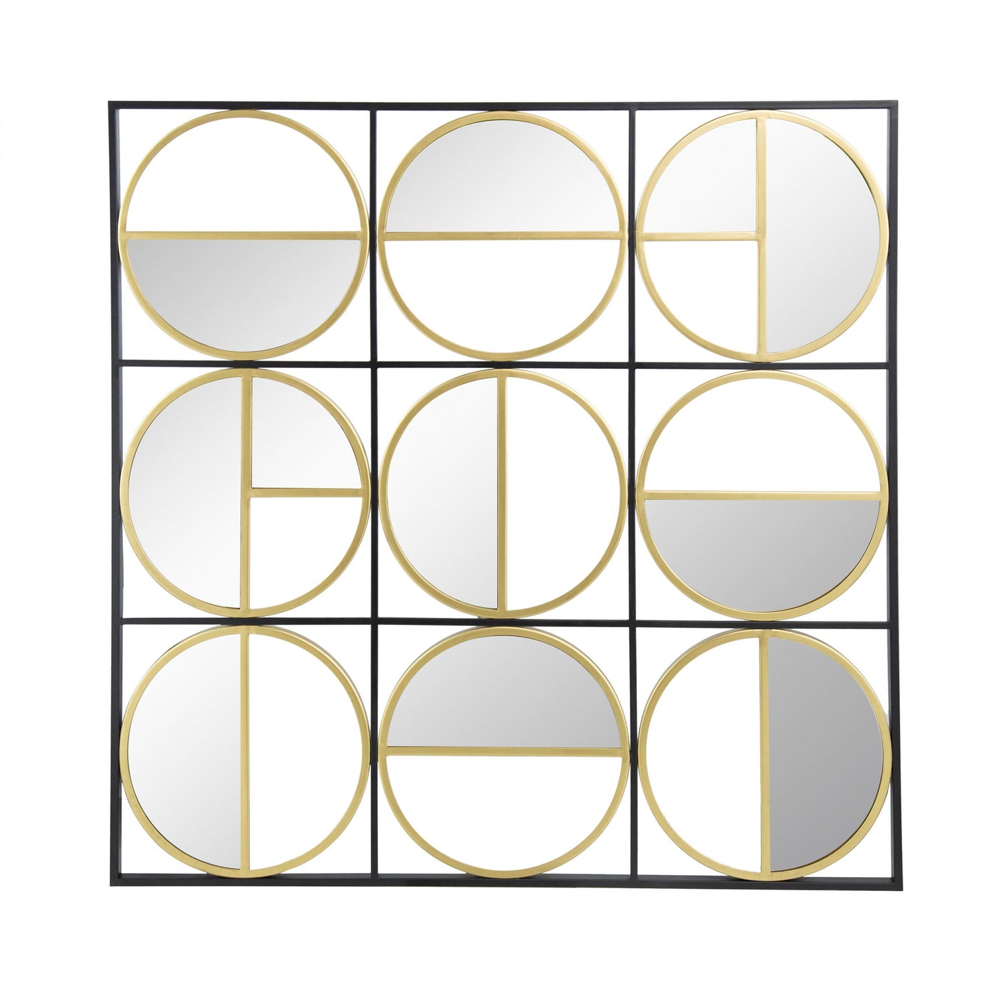 36 Inch Luxury Wall Decor 9 Round Mirrors, Gold Black Metal Frame