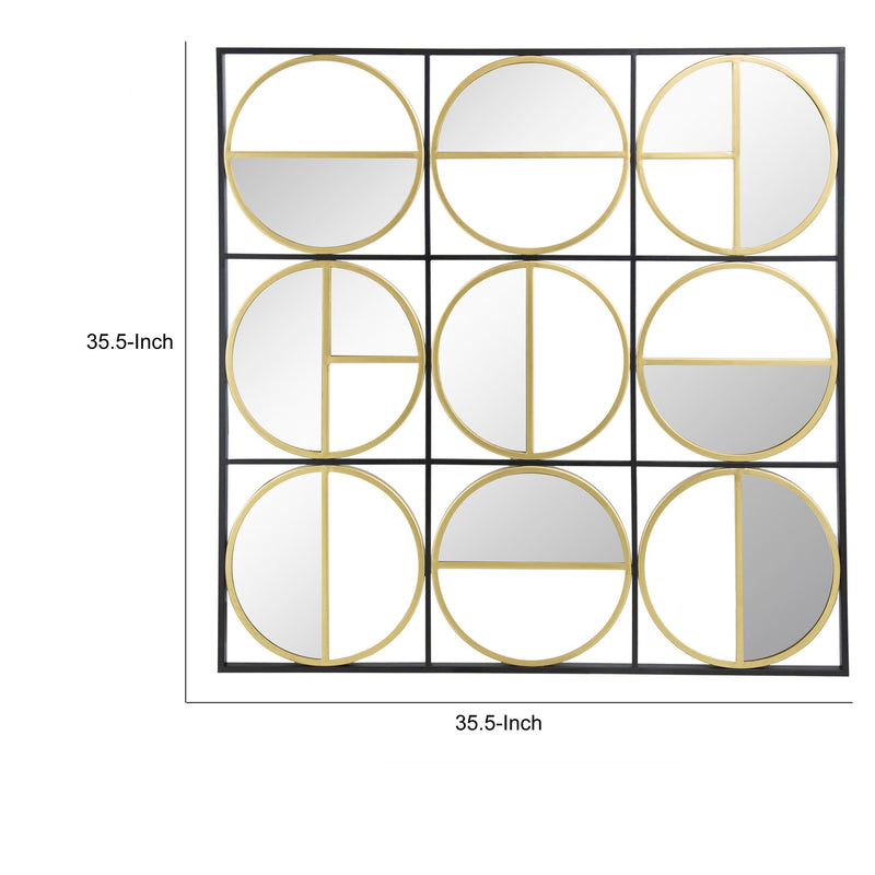 36 Inch Luxury Wall Decor 9 Round Mirrors, Gold Black Metal Frame-zoom-