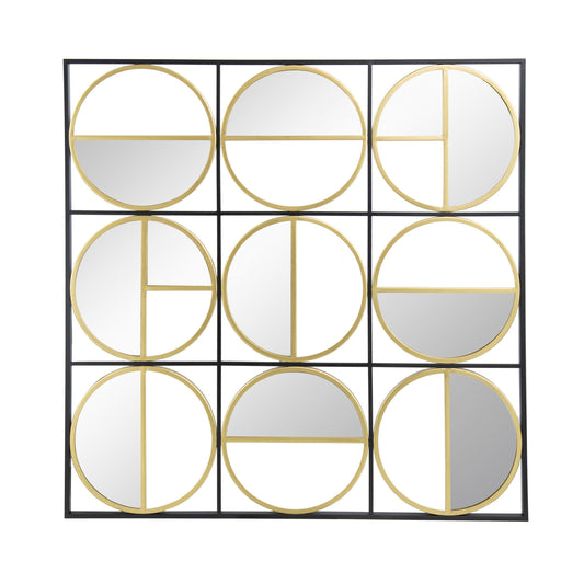 36 Inch Luxury Wall Decor 9 Round Mirrors, Gold Black Metal Frame