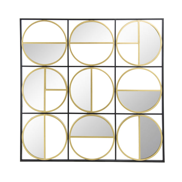 36 Inch Luxury Wall Decor 9 Round Mirrors, Gold Black Metal Frame