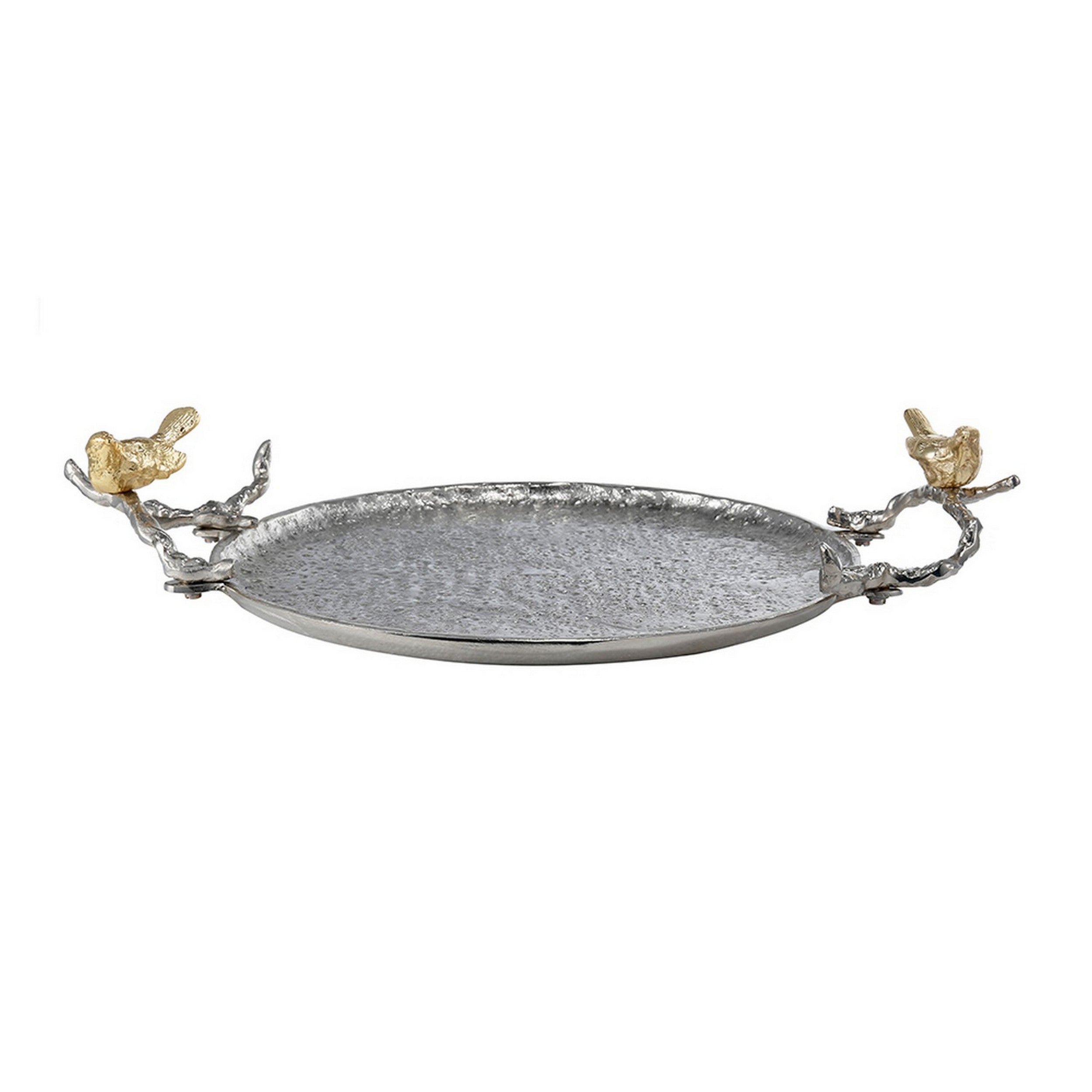 19 Inch Decorative Tray Perched Birds Silver Metal Medium Set Of 2-zoom-3