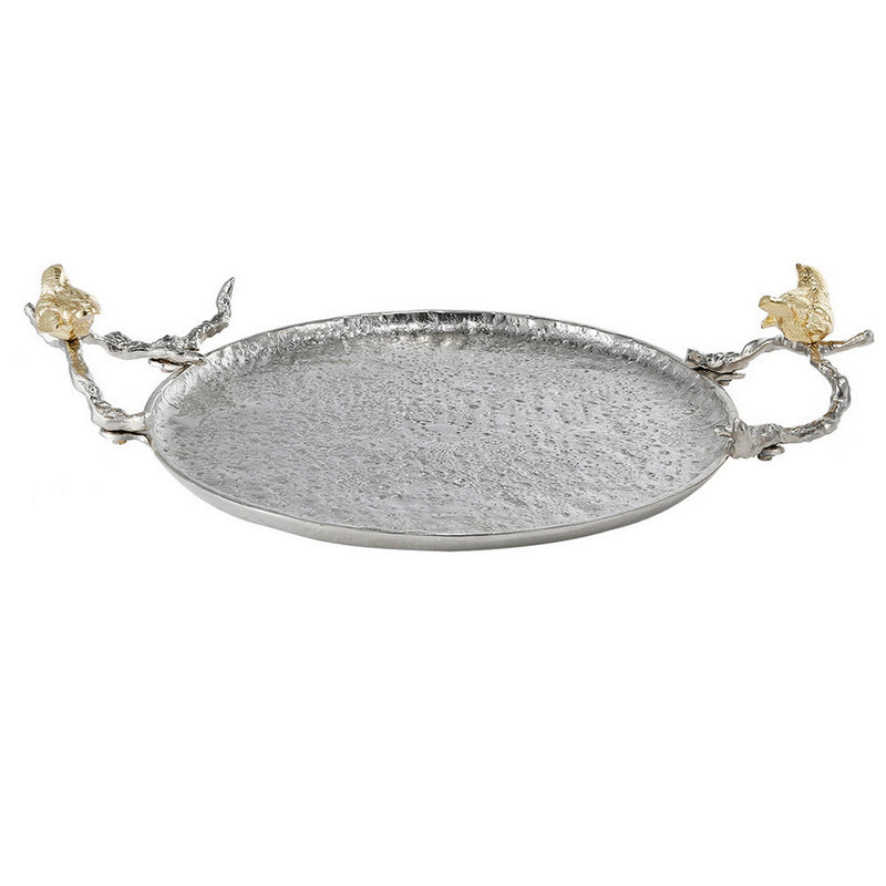 19 Inch Decorative Tray Perched Birds Silver Metal Medium Set Of 2-zoom-
